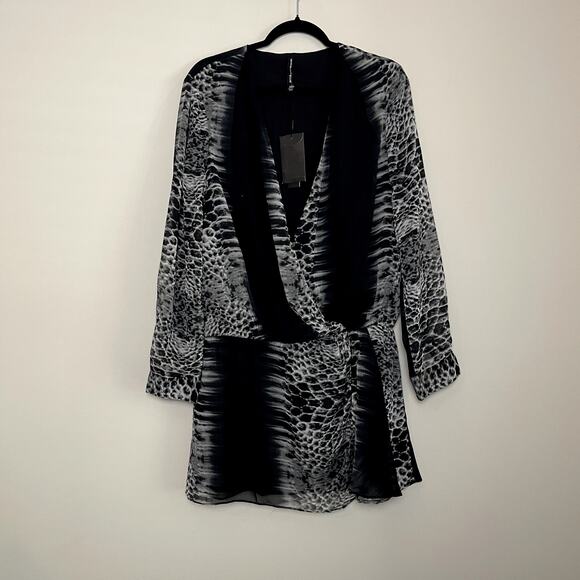 NWT W118 By Walter Baker Brooke Silver Scale Mini Cocktail Wrap Front Mini Dress - Picture 2 of 8